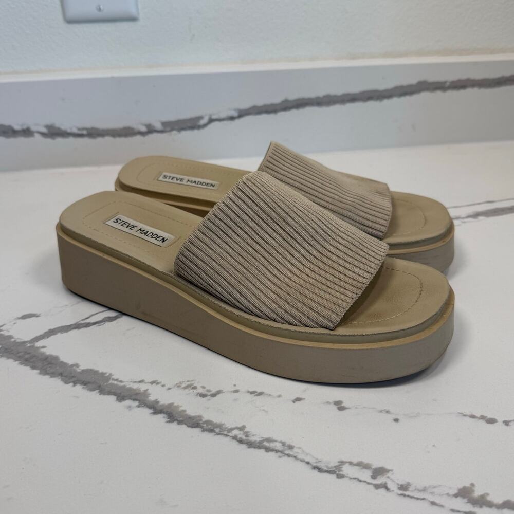 Steve Madden Platform Slip Ons Y2K Style Slides Shoes Women's Size 10‎ Beige